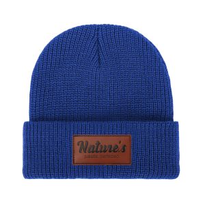 Cuffed Knit Beanie With Faux Leather Patch