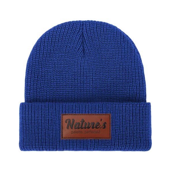 Cuffed Knit Beanie With Faux Leather Patch