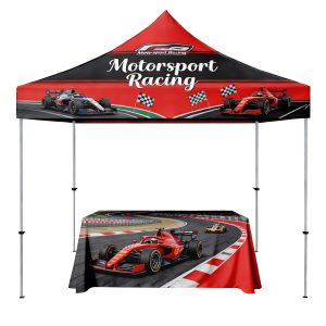 10’X10′ Deluxe White Steel Frame, Dye Sublimation Canopy & 6′ Table Cover