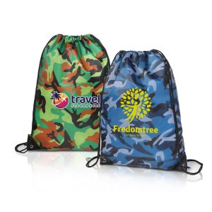 Camo Water‑Resistant Drawstring Backpack
