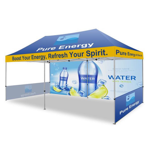 10'X20' Premium Hex Aluminum Frame W/ Dye Sublimation Canopy, Full Wall & 2 Half Walls