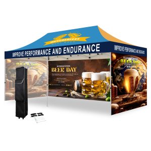 10′ X 20′ Hex Aluminum Frame w/ Full Color Canopy + 3 Full Walls