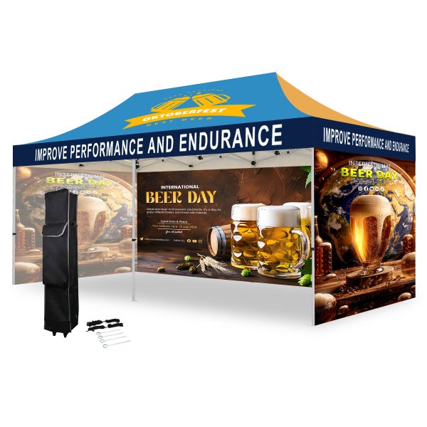 10' X 20' Hex Aluminum Frame w/ Full Color Canopy + 3 Full Walls