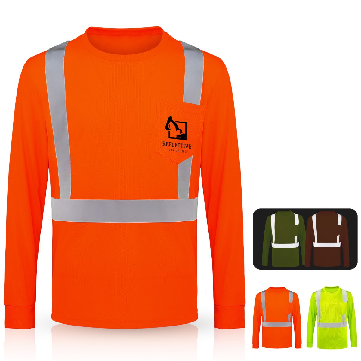 4 Oz. Class 2 Long Sleeve Hi Vis Reflective Safety T-Shirt W / Pocket