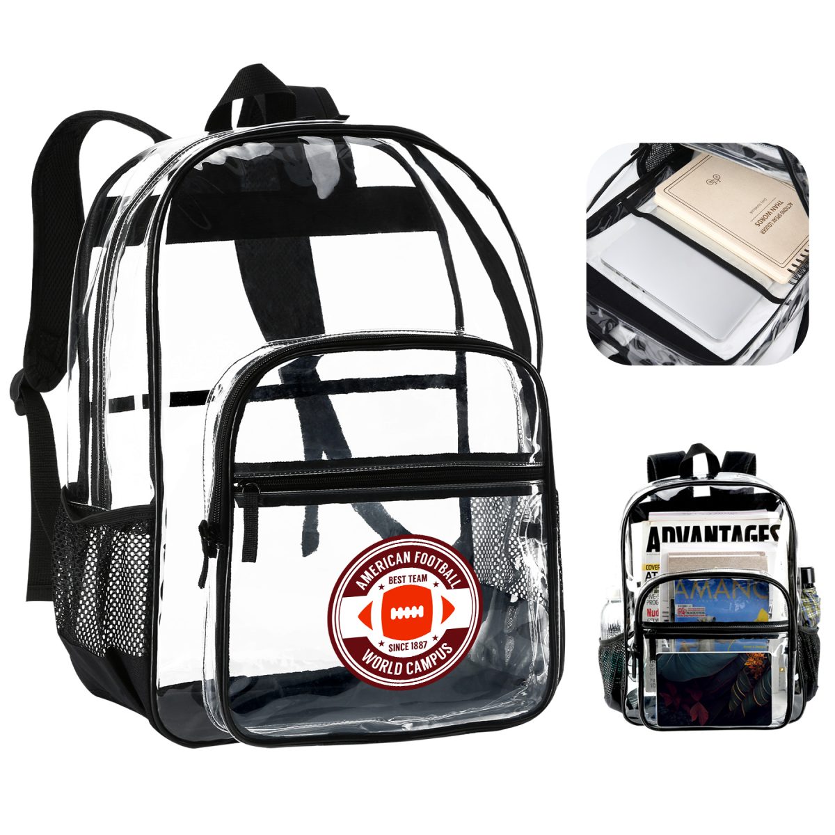 0.4mm 17.3" Large Capacity High School Clear Backpack(Ocean)