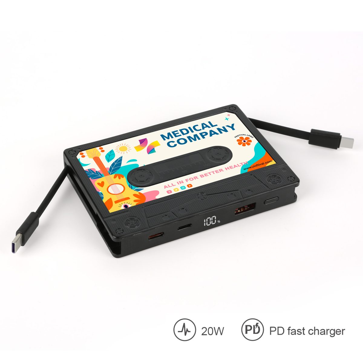 Retro Cassette 10000mAh PD 20W Fast Charging Power Bank