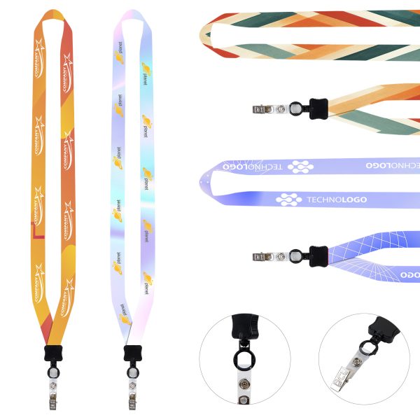 3/4" Full Color Dye-Sublimated Lanyard W/ Clamshell & Vinyl Bulldog Clip