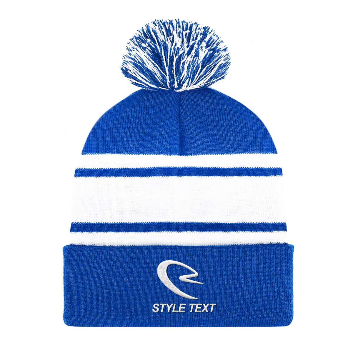 Two-Tone Knit Pom Beanie With Cuff