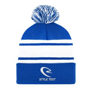 Two-Tone Knit Pom Beanie With Cuff