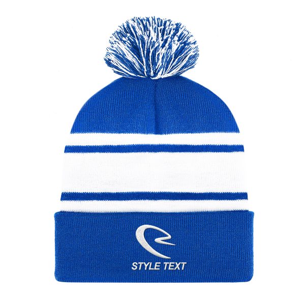 Two-Tone Knit Pom Beanie With Cuff