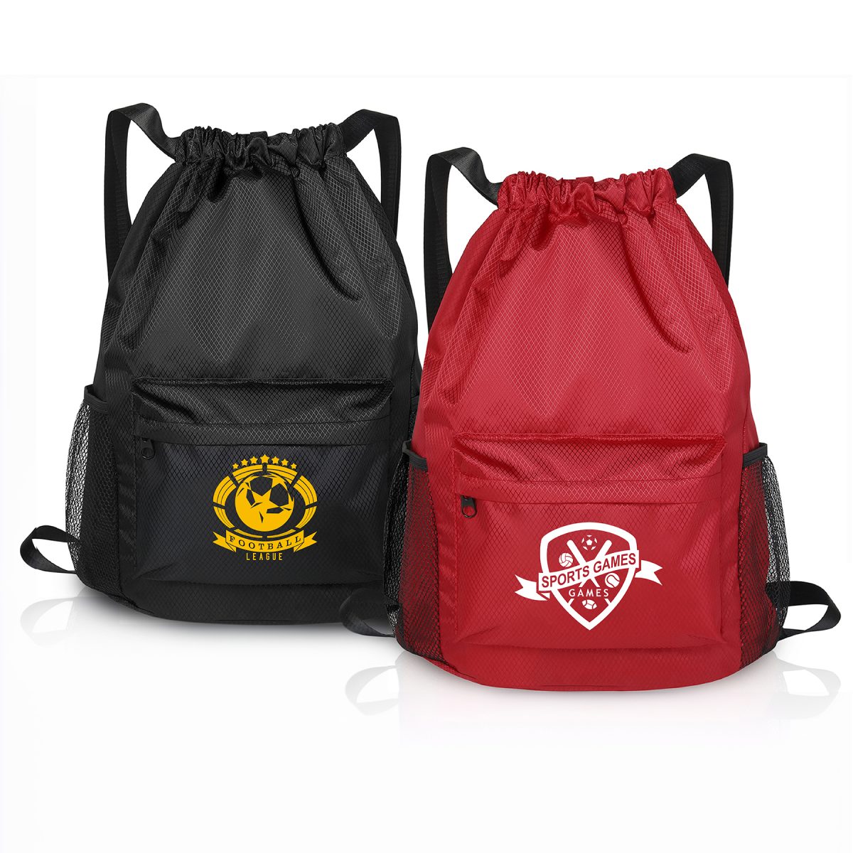 Waterproof Drawstring Backpack With Mesh Pockets