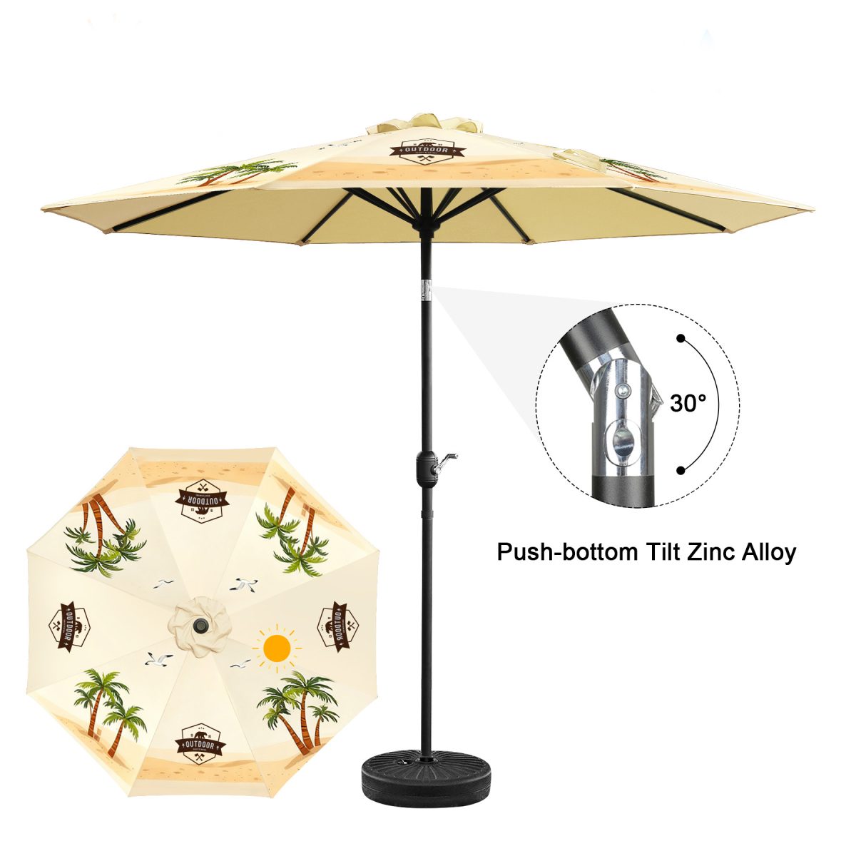 9' Full-Color Market Umbrella - Crank Lift & Tilt Function