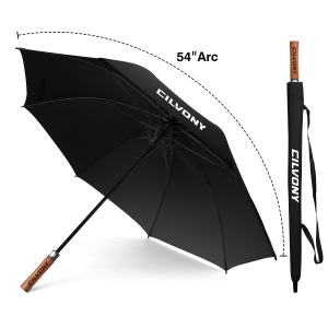 54″ Arc Auto Open Stick Umbrella with Wooden Handle