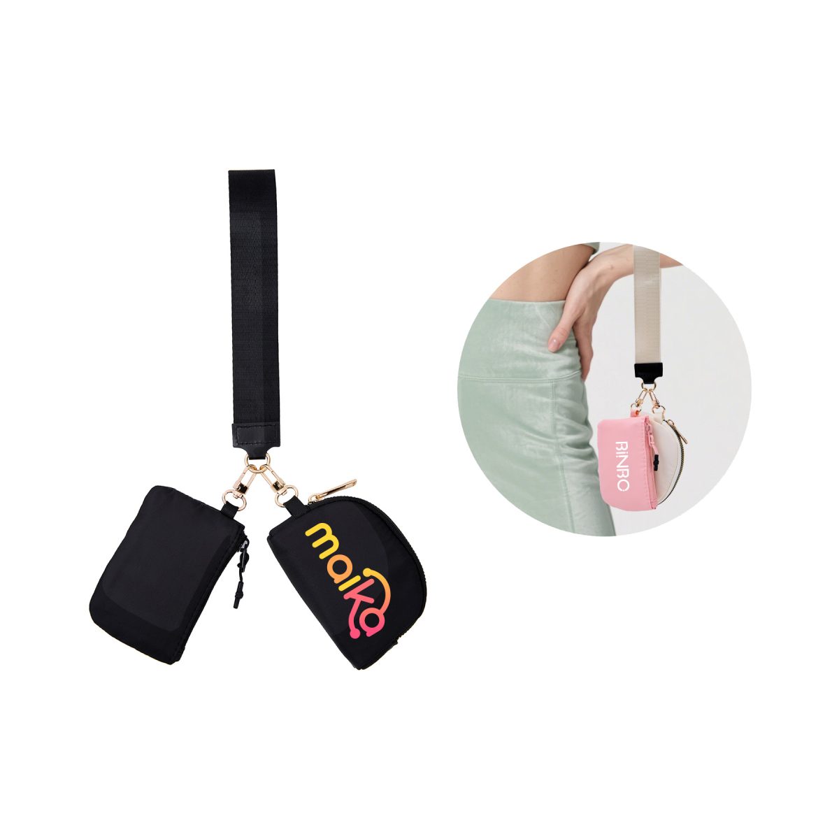 Dual Pouch Wristlet Keychain Lanyard