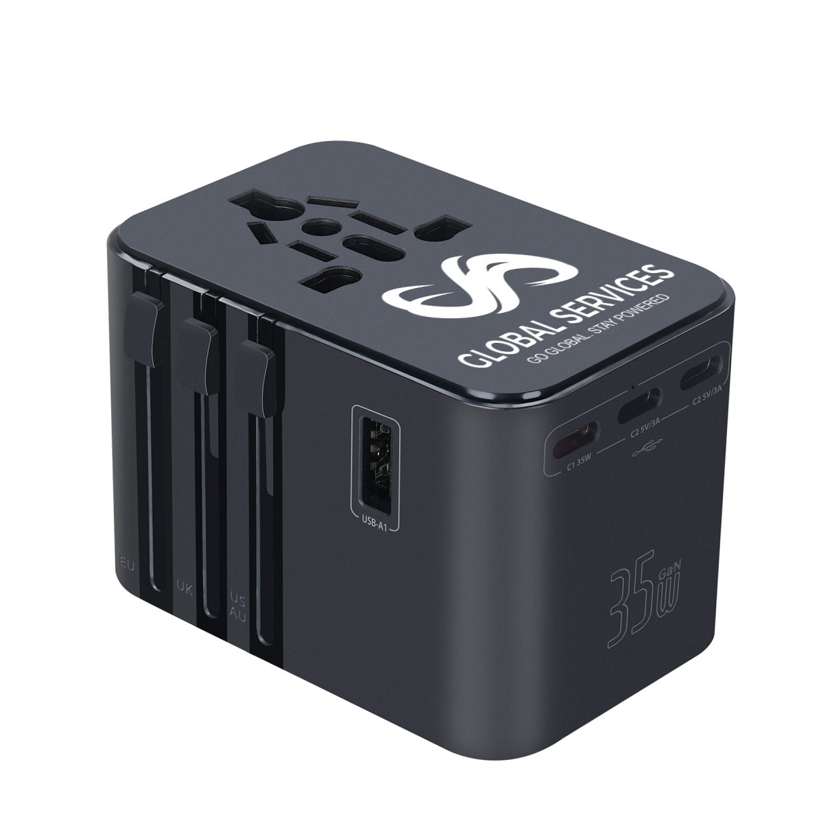 35W Universal Travel Adapter With 5 USB Ports And PD Fast Charging