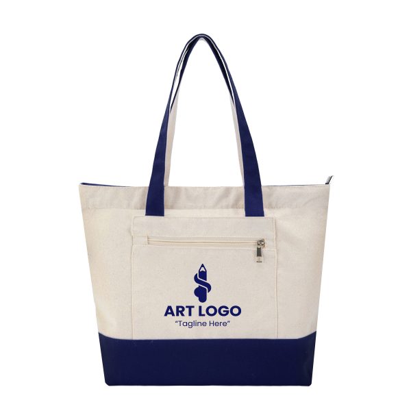 12Oz Cotton Tote Bag With Zipper & Front Bag