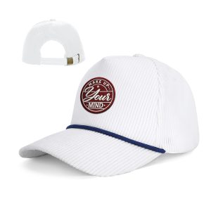 5 Panel Corduroy Sports Cap With Rope Visor And Adjustable Brass Buckle