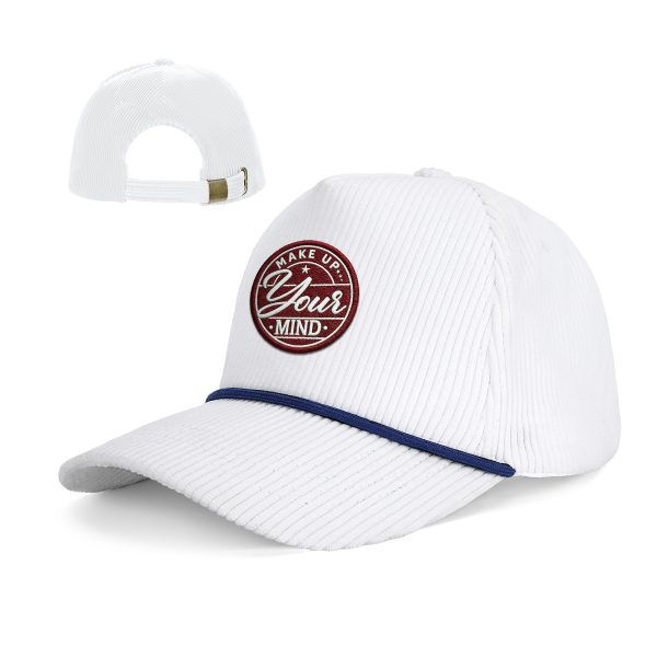 5 Panel Corduroy Sports Cap With Rope Visor And Adjustable Brass Buckle