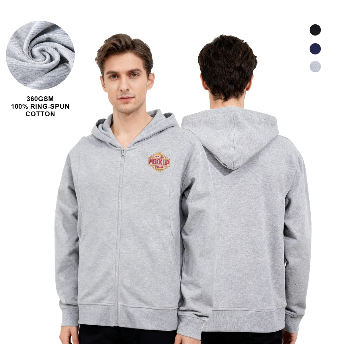 100% Cotton Unisex Fleece Full-Zip Hooded Sweatshirt