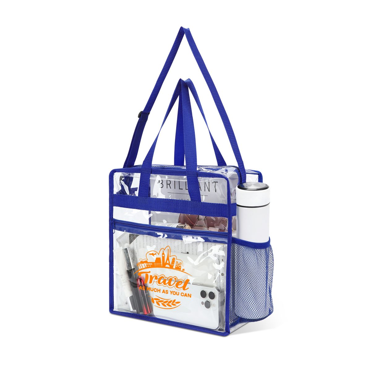 Clear Tote Bag With Zip Pocket And Shoulder Straps