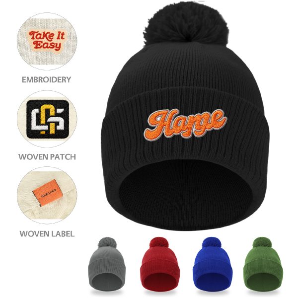 Unisex Ribbed Cuff Pom Pom Knit Beanie Cap
