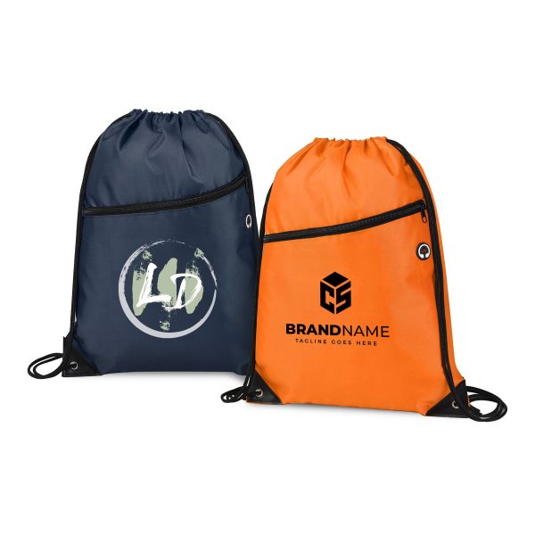 420D Heavy Duty Drawstring Backpack With Front Zipper (Ocean)