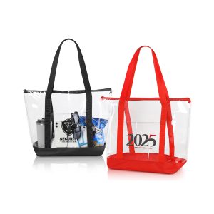 Clear Zippered Tote Bag With Pocket (Ocean)