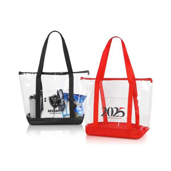 Clear Zippered Tote Bag With Pocket (Ocean)