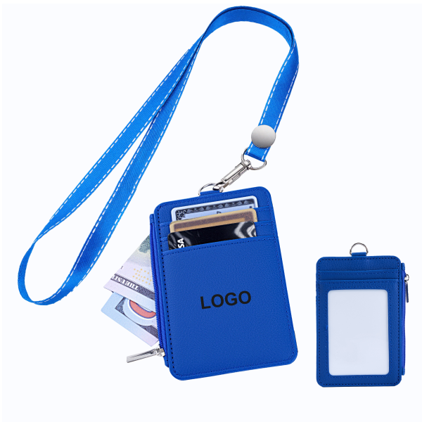 PU Leather ID Card Holder Badge Holder Wallet With Lanyard