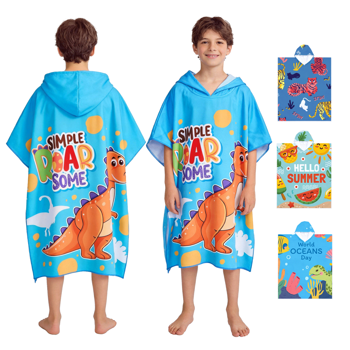 Kids Hooded Beach Poncho Towel Full Print Cover Up