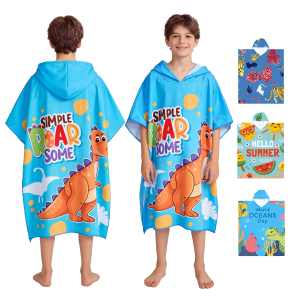 Kids Hooded Beach Poncho Towel Full Print Cover Up