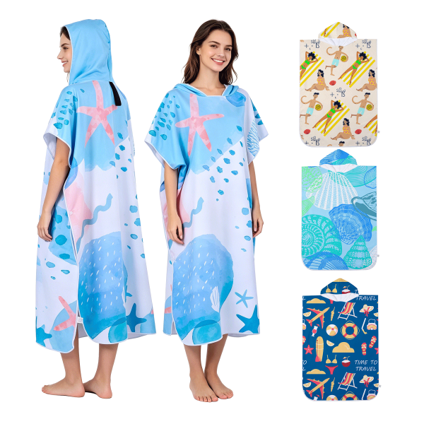 Hooded Beach Changing Towel Poncho Robe For Adults