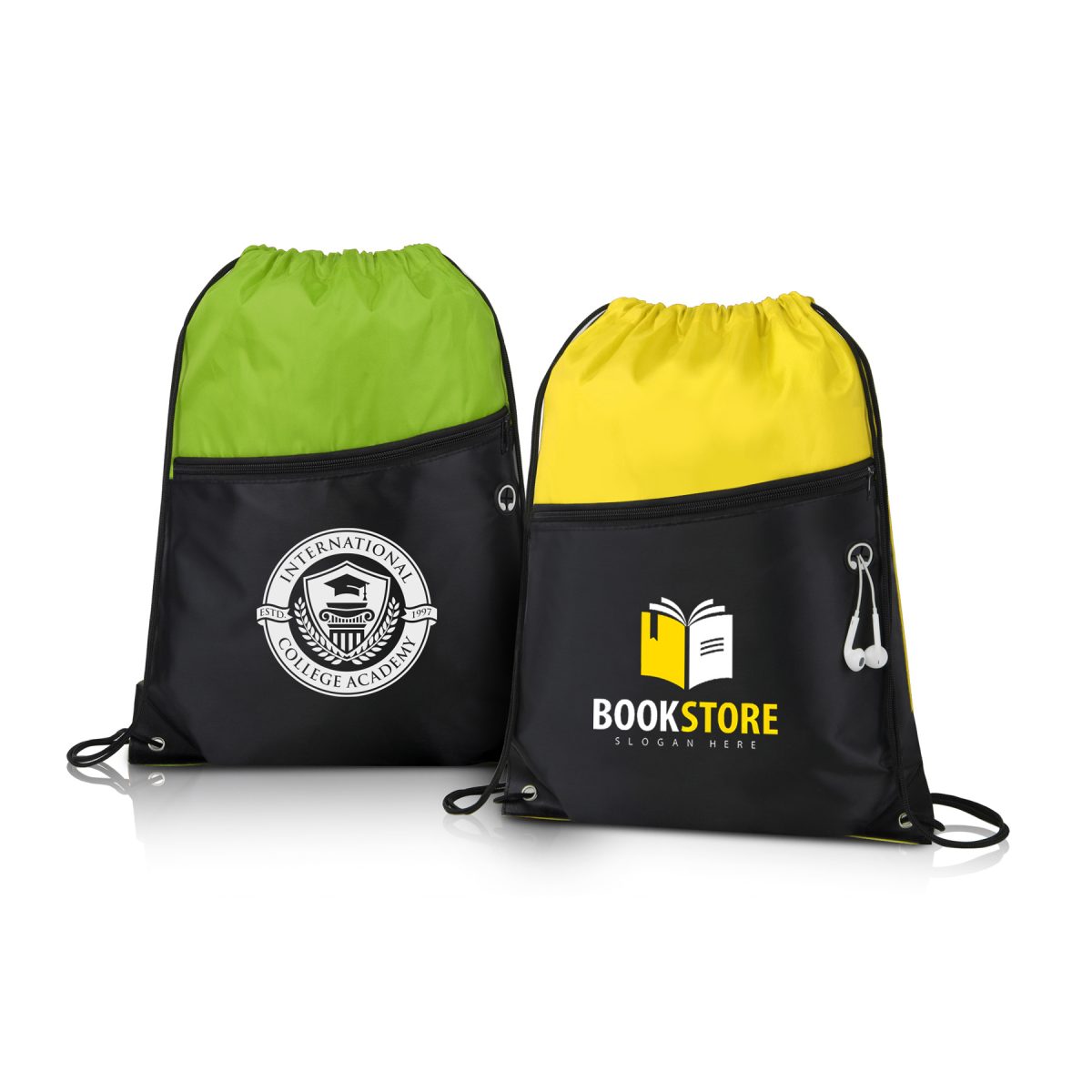 Two-Tone Drawstring Backpack With Front Zipper (Ocean)