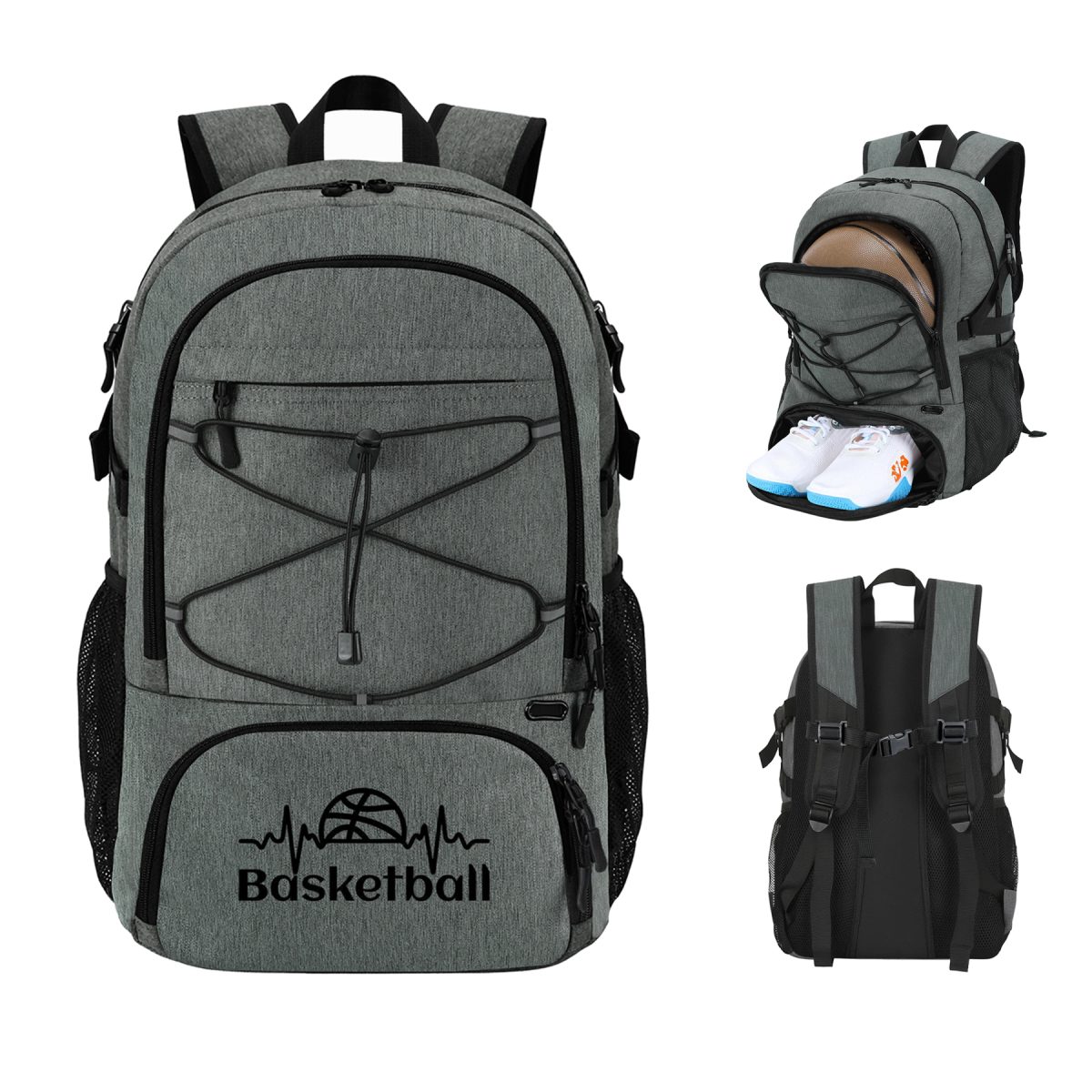 Durable Basketball Daily Backpack W/Ball & Shoes Compartment