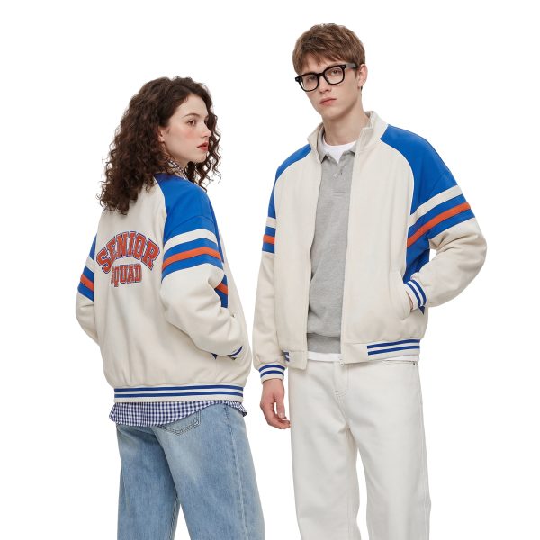 Unisex Two-Pocket Varsity Full-Zipped Contrast Cardigan Jacket/Uniforms