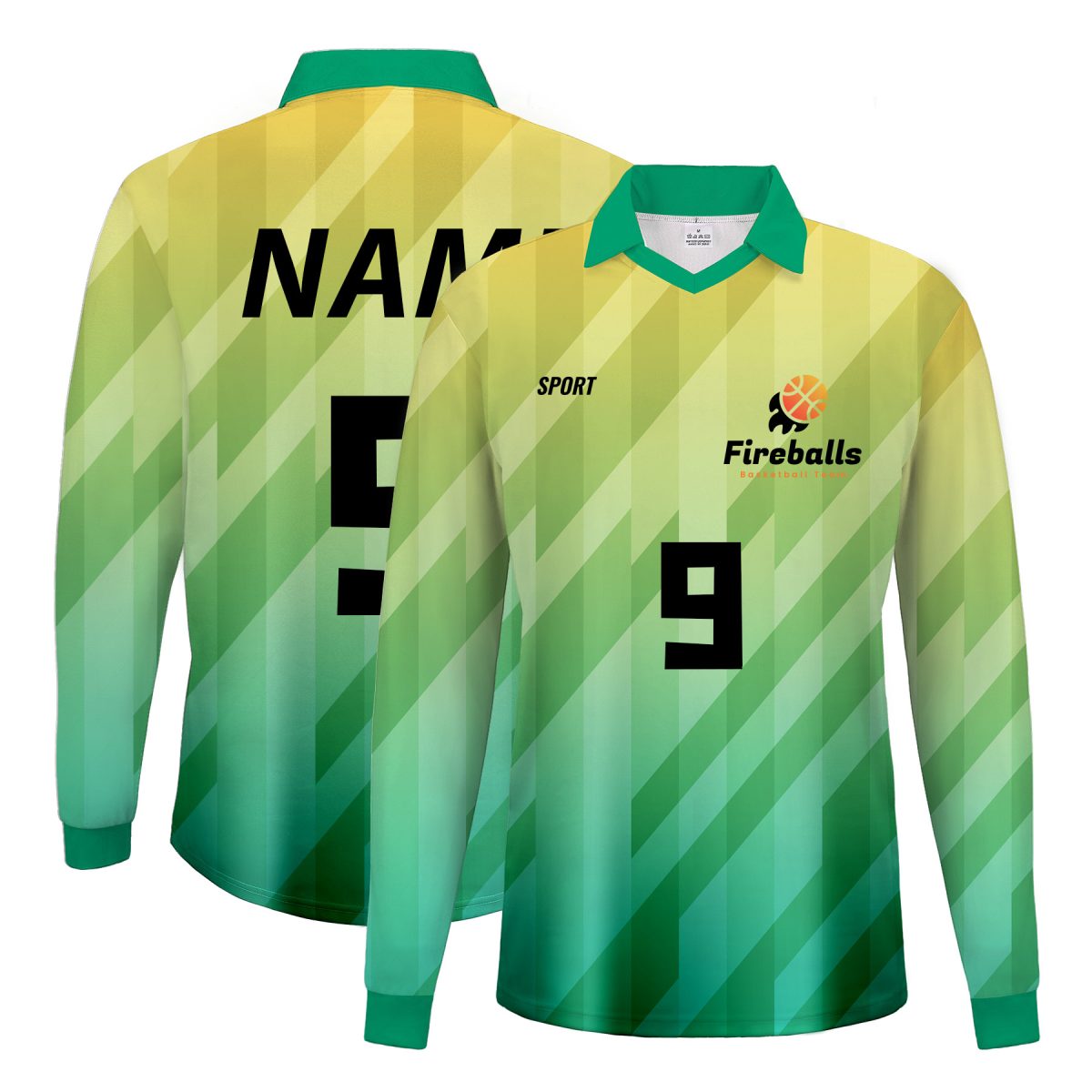 Custom Sublimated Collared V-Neck Long Sleeve Soccer Jersey