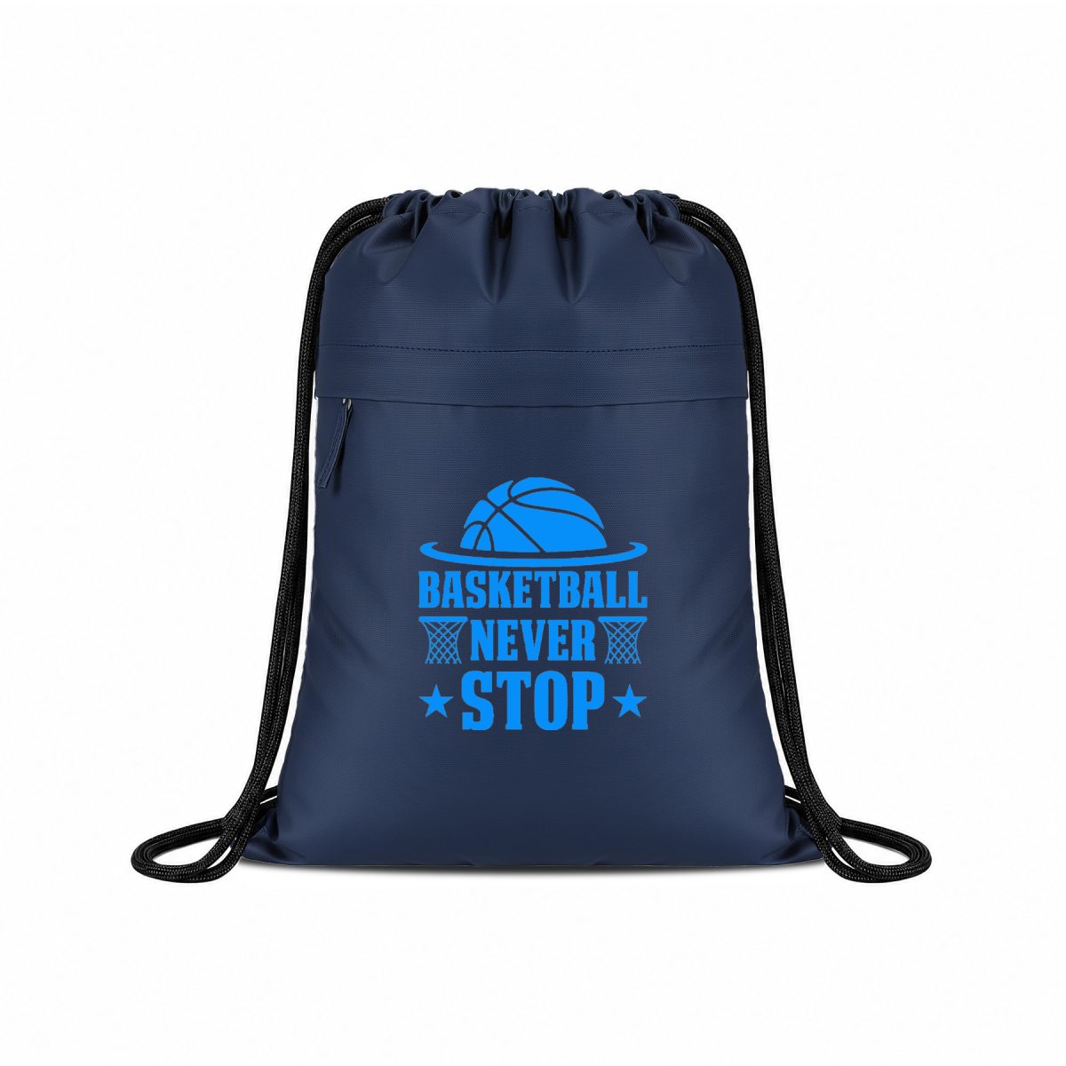 600D PU‑Coated Drawstring Backpack With Front Zip Pocket