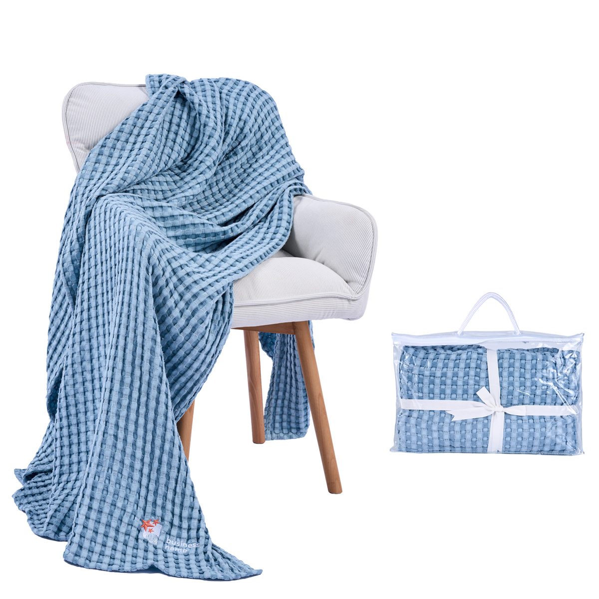 Bamboo Cotton Waffle Knit Throw Blanket With Tote
