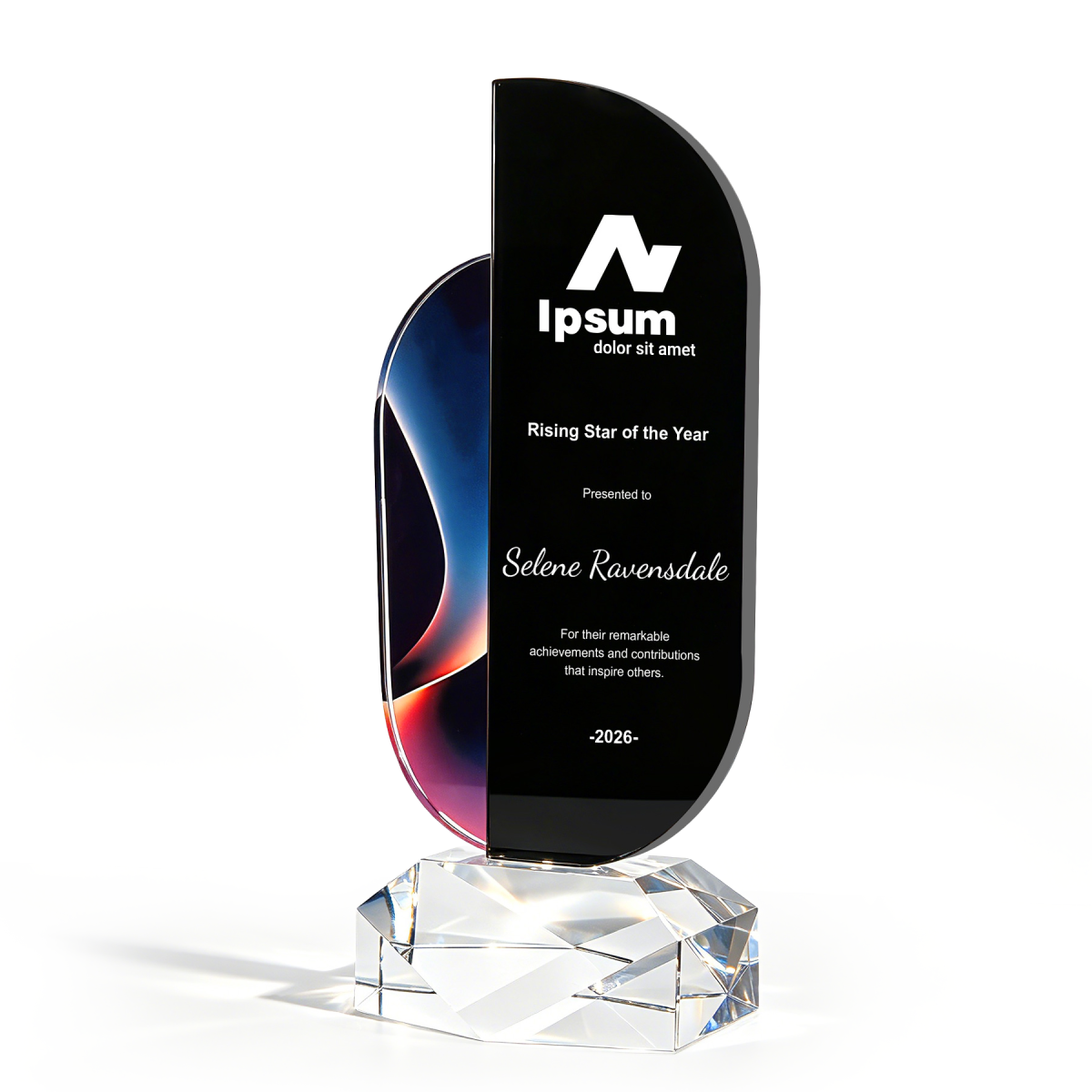 Custom Black Optical Crystal Award With Color Accent