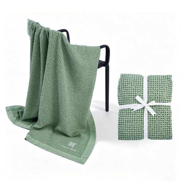 Embroidered Cotton Waffle Throw Blanket