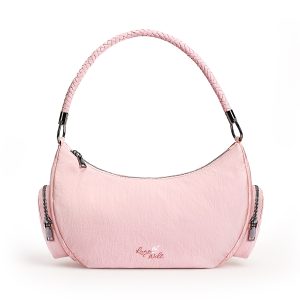 Chic Braided Handle Crescent Shoulder Bag With Side Pockets
