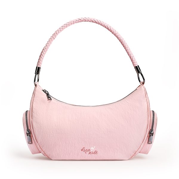 Chic Braided Handle Crescent Shoulder Bag With Side Pockets